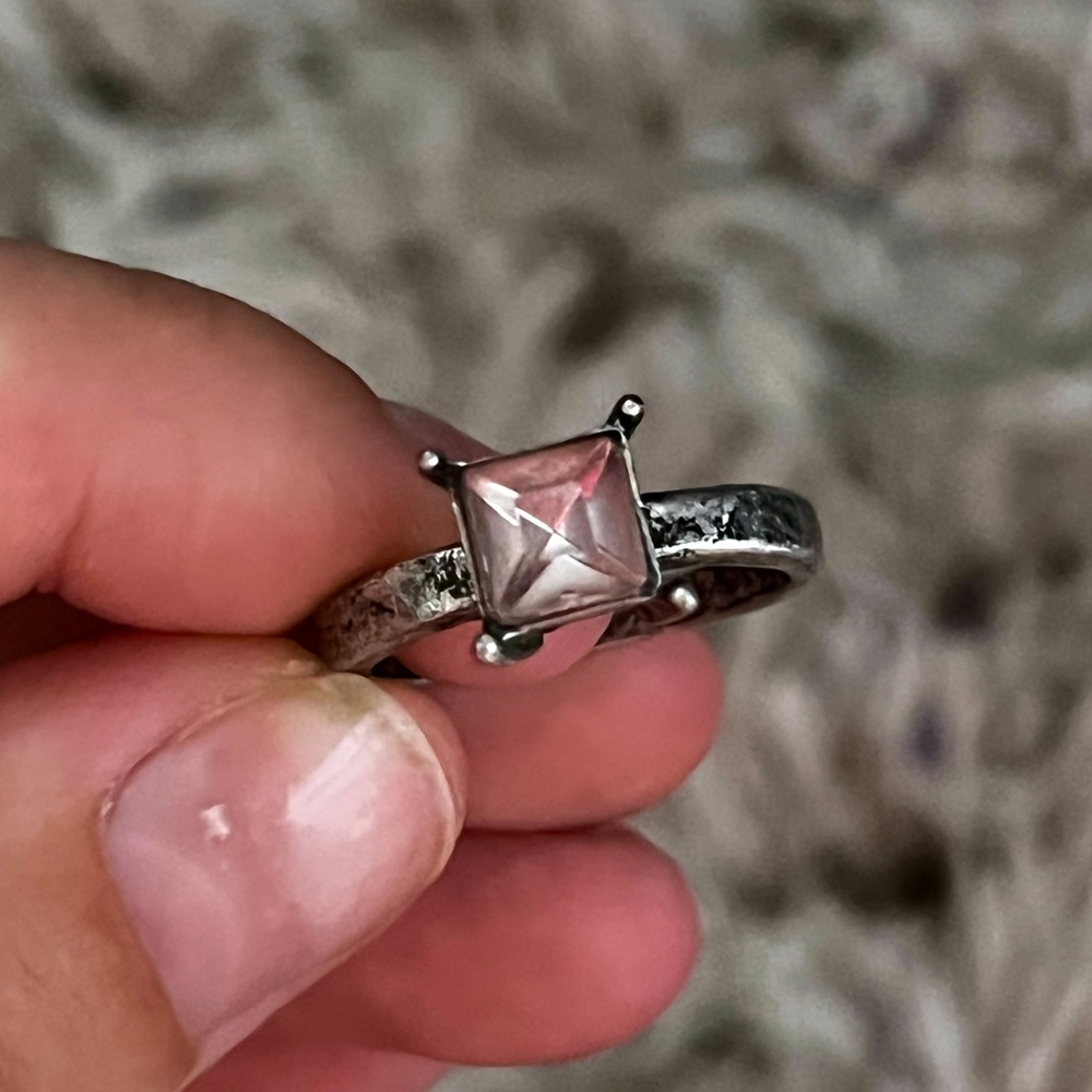 Silver plated ring with pink stone